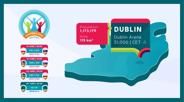Isometric Republic Ireland Carte Pays Étiquetés Dans Stade Dublin Qui — Image vectorielle