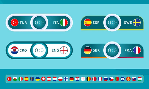 足球2020年运动记分板模板的足球锦标赛2021矢量集合与国旗 设计背景和品牌要素 — 图库矢量图片