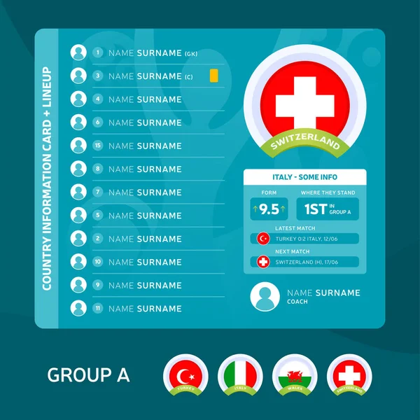 Schweiz Grupp Fotboll 2020 Turnering Sista Steget Vektor Illustration Land — Stock vektor