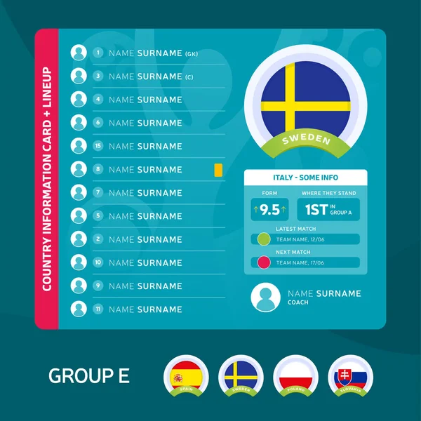 Suécia Grupo Futebol 2020 Torneio Fase Final Ilustração Vetor Tabela —  Vetores de Stock