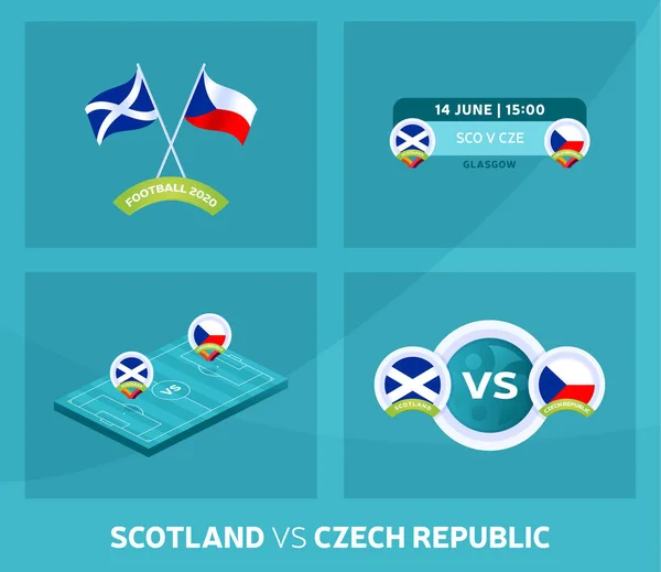 苏格兰对捷克的比赛 足球2020年锦标赛对战各队介绍体育背景 锦标赛最终海报 平面矢量插图 — 图库矢量图片