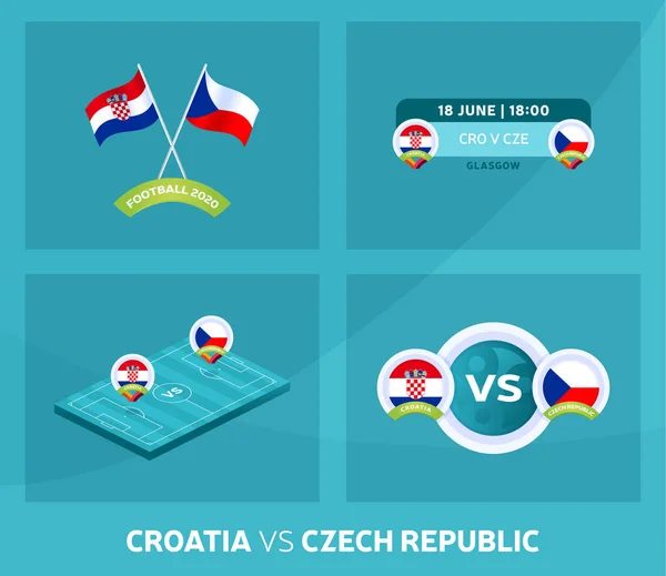 Croacia República Checa Conjunto Partidos Fútbol 2020 Partido Campeonato Frente — Vector de stock