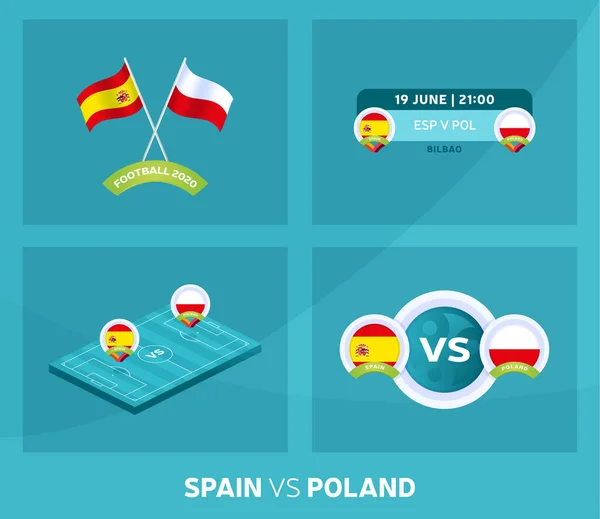 Spagna Polonia Match Set Calcio 2020 Partita Campionato Contro Squadre — Vettoriale Stock