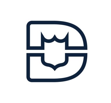 Teknoloji güvenlik logosu tasarımı ya da monogram ya da kalkanlı ilk harf D. Kalkan d logosu