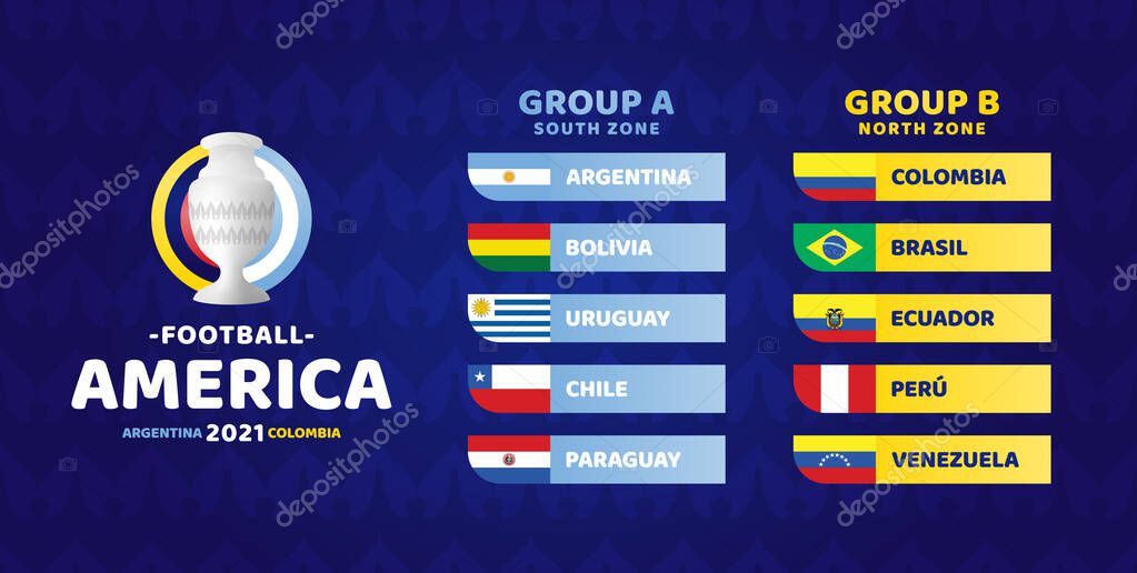 South America Football 2021 Argentina Colombia vector illustration. Two group a and group b final stage soccer tournament