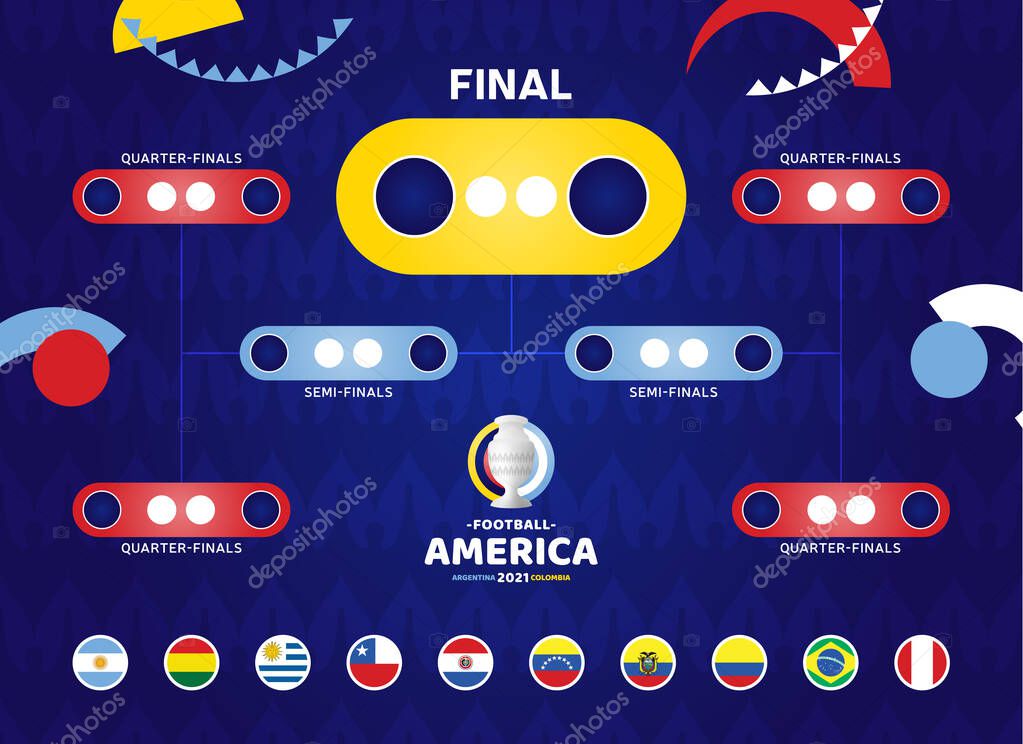 South America Football 2021 Argentina Colombia vector illustration. Final stage schedule soccer tournament on pattern background