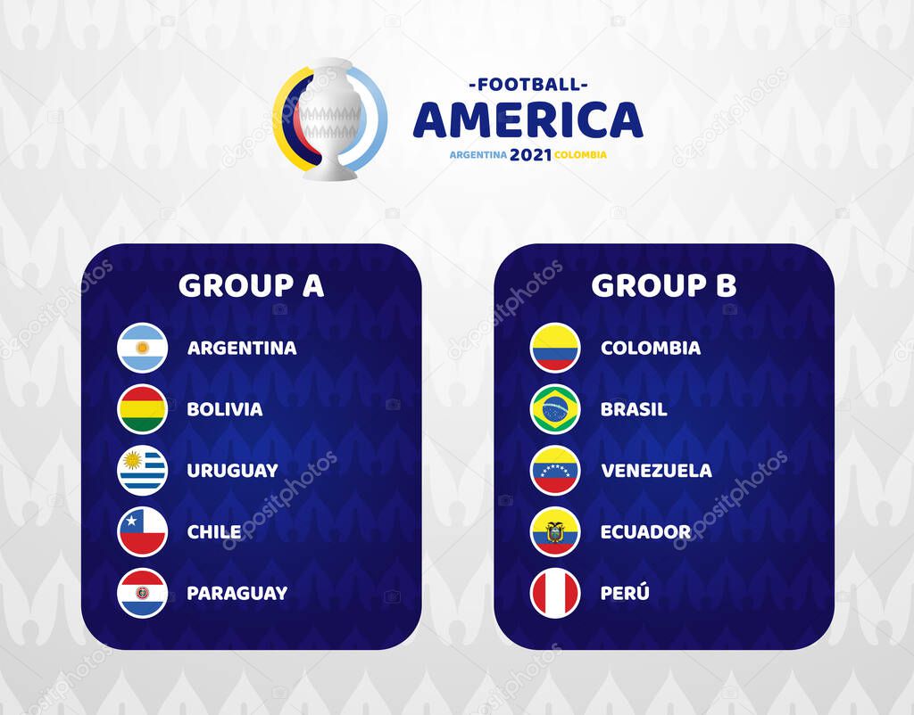 South America Football 2021 Argentina Colombia vector illustration. Two group a and group b final stage soccer tournament