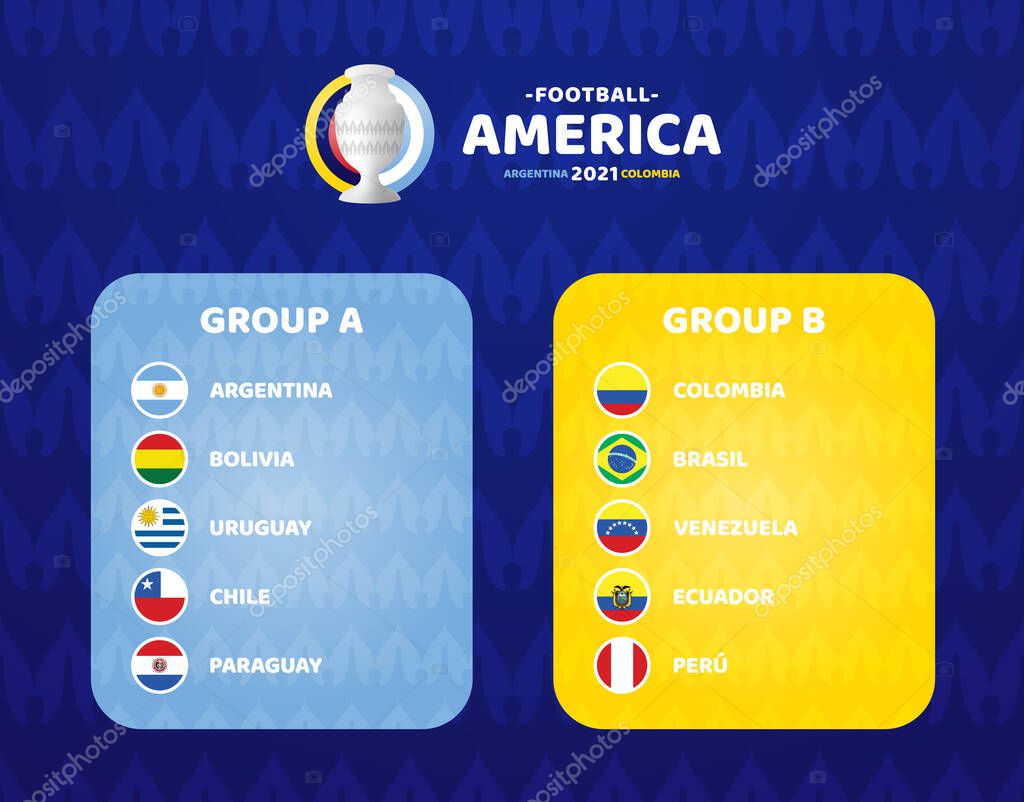 South America Football 2021 Argentina Colombia vector illustration. Two group a and group b final stage soccer tournament