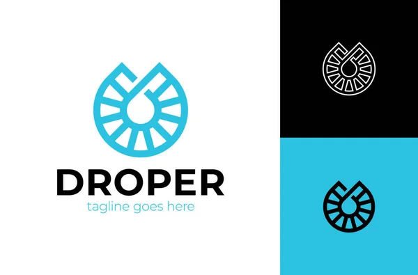 Släpp Loggan Droppe Logo Design Vektor Mall Linjär Stil Blå — Stock vektor
