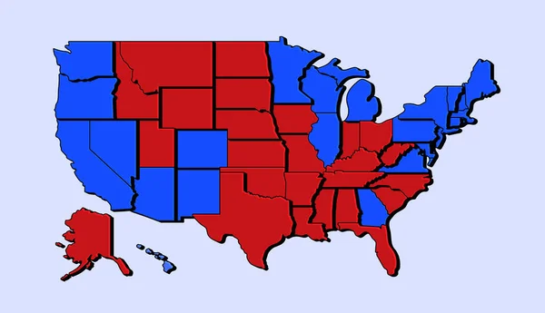 アメリカ州の地図 ベクトルイラスト2020年大統領選挙アメリカ地図上で最終結果 共和党や民主党の政治を示す各州のアメリカの選挙投票 — ストックベクタ