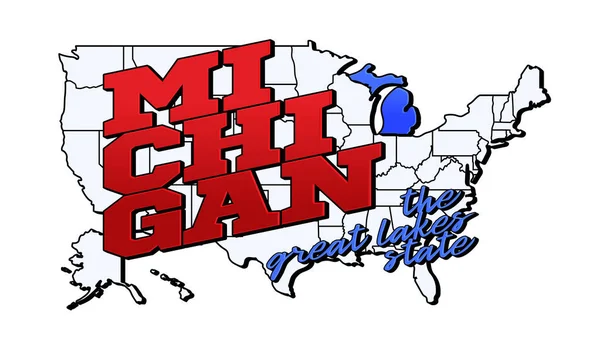 Michigan Eyaleti Amerikan Haritasında Abd Michigan Eyaleti Nin Vektör Illüstrasyonunda — Stok Vektör