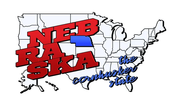 内布拉斯加州 在美国地图上用美国内布拉斯加州的字母表示矢量图解 在白色上隔离的旅游贺卡 — 图库矢量图片