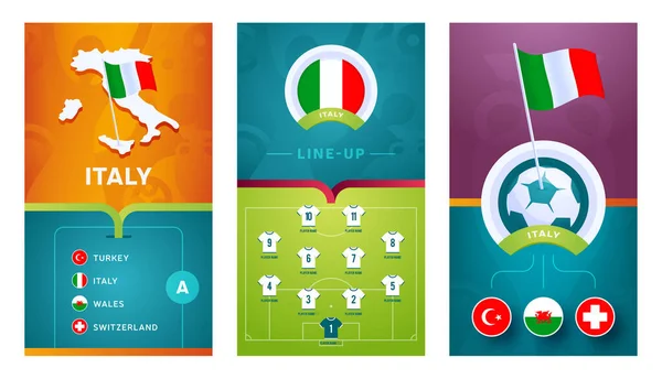 Bandiera Verticale Calcio Europa 2020 Social Media Italia Gruppo Banner — Vettoriale Stock