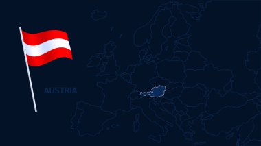 Avusturalya Avrupa haritası vektör illüstrasyonunda. Koyu arkaplanda ulusal bayrak bulunan bölgeler ile Avrupa 'nın yüksek kaliteli haritası.