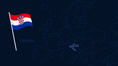Avrupa haritası vektör illüstrasyonunda croatia. Koyu arkaplanda ulusal bayrak bulunan bölgeler ile Avrupa 'nın yüksek kaliteli haritası.