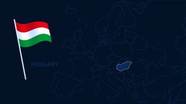 Hungary Avrupa haritası vektör çiziminde. Koyu arkaplanda ulusal bayrak bulunan bölgeler ile Avrupa 'nın yüksek kaliteli haritası.