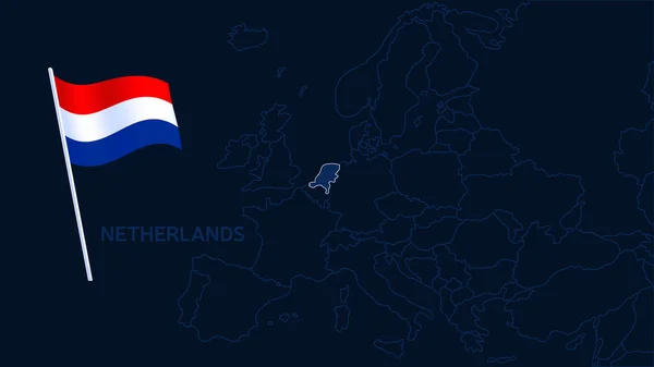 Netherlands Europe Map Vector Illustration 带有国旗深色背景区域边界的高质量地图 — 图库矢量图片