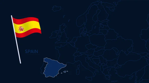 Spain Europe Map Vector Illustration 带有国旗深色背景区域边界的高质量地图 — 图库矢量图片