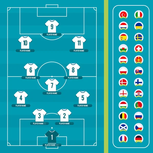 Formación Del Equipo Fútbol 2020 Liga Torneo Emisión Gráfico Plantilla — Archivo Imágenes Vectoriales