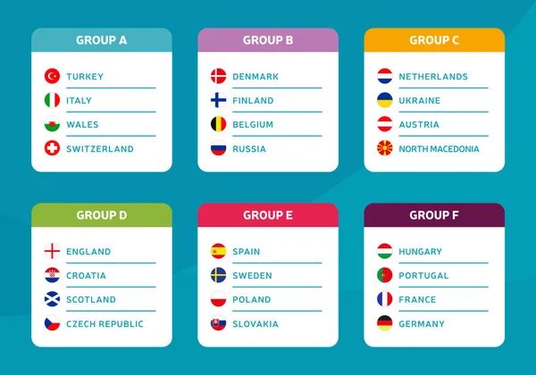 Grupos Europeus Futebol 2020 Torneio Fase Final Grupos Ilustração Estoque —  Vetores de Stock