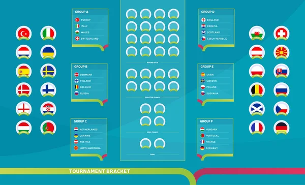 Calendário Europeu Jogos 2020 Suporte Para Torneios Tabela Resultados Futebol —  Vetores de Stock