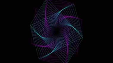 Neon hatları tüneli. soyut geometrik arkaplan, floresan ultraviyole ışık, parlayan neon çizgileri dönen tünel, mavi pembe spektrum, etrafında dönen, modern renkli aydınlatma, 4k animasyon