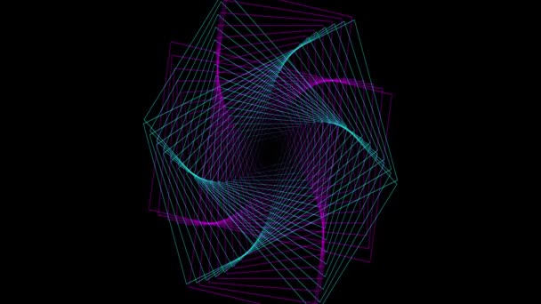 Neonlijnen tunnel. abstract geometrische achtergrond, fluorescerend ultraviolet licht, gloeiende neonlijnen draaiende tunnel, blauw roze spectrum, draaiend rond, moderne kleurrijke verlichting, 4k animatie — Stockvideo