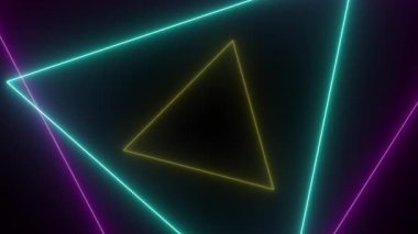 Bilimkurgu Neon Üçgen Tüneli. Neon yıldız animasyonlu soyut bir arkaplan. Moda etkinliği için 4k Glamour video şablonu. Kusursuz döngü.