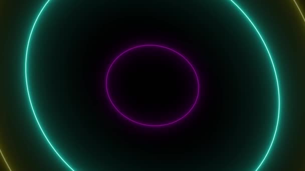 Sci-Fi-Neon-Kreistunnel. Abstrakter Hintergrund mit Leuchtsternen-Animation. 4k Glamour Video-Vorlage für Mode-Event. Nahtlose Schleife. — Stockvideo