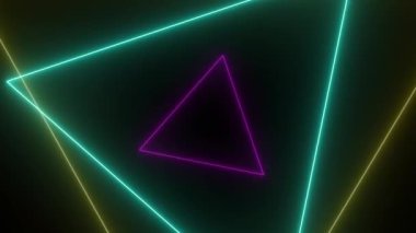 Bilimkurgu Neon Üçgen Tüneli. Neon yıldız animasyonlu soyut bir arkaplan. Moda etkinliği için 4k Glamour video şablonu. Kusursuz döngü.