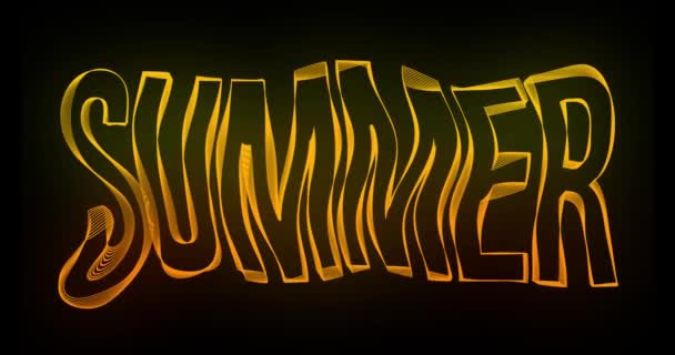 Lato Kreatywna Typografia Tekst Animacja z falowanymi liniami kolorów. Animacja wideo 4k Fale płynnych linii przekształcających się we wzory. Nowoczesne kolorowe fluorescencyjne kształt fali dźwiękowej — Wideo stockowe