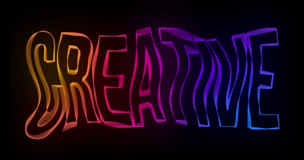 Tipografía creativa Animación de texto con líneas de color onduladas. Animación de vídeo en movimiento 4k Ondas de líneas líquidas que se transforman en patrones. Moderna forma de onda sonora fluorescente colorida — Vídeo de stock