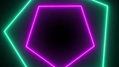 Bilimkurgu Neon altıgen tüneli. Neon yıldız animasyonlu soyut bir arkaplan. Moda etkinliği için 4k Glamour video şablonu. Kusursuz döngü.