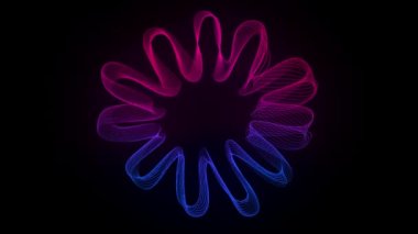 Çiçek dalgalı renk çizgileri olan soyut bir arkaplan. 4k hareketli video animasyon dalgaları sıvı çizgilerin desenlere dönüşmesi. Modern renkli floresan ses dalgası şekli.
