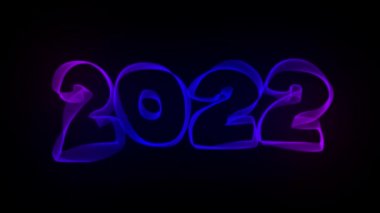 2022 Yeni Yıl Yaratıcı Tipografi Dalgalı renkli Metin Animasyonu. 4k hareketli video animasyon dalgaları sıvı çizgilerin desenlere dönüşmesi. Modern renkli floresan ses dalgası şekli