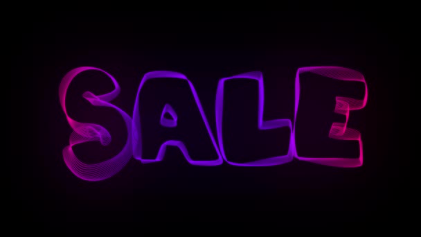Sale Creative Typography Text Animation with wavy color lines. 4k motion video animation Waves of liquid lines morphing into patterns. Modern colorful fluorescent Sound wave shape — Stock Video