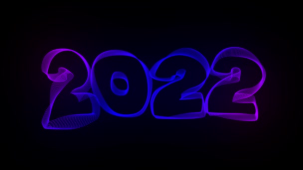 2022年新年创意字体文字动画与波浪形彩色线条。4k运动视频动画液态线波浪形形成图案。现代彩色荧光声波形状 — 图库视频影像