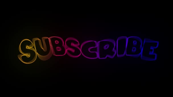 Subscribe Tipografía creativa Animación de texto con líneas de color onduladas. Animación de vídeo en movimiento 4k Ondas de líneas líquidas que se transforman en patrones. Moderna forma de onda sonora fluorescente colorida — Vídeos de Stock