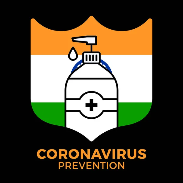 Disinfettante India Prevenzione Coronavirus Bandiera India Con Corona Virus Simbolo — Vettoriale Stock