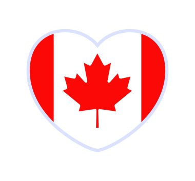 Kanada bayrağı kalp şeklinde. Ulusal bayrağın arkasında aşkın simgesi olan ikon yassı kalp. Vektör illüstrasyonu.