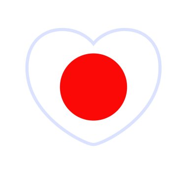 Kalp şeklinde bir Japon bayrağı. Ulusal bayrağın arkasında aşkın simgesi olan ikon yassı kalp. Vektör illüstrasyonu.