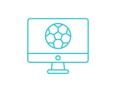 Çevrimiçi futbol ikonu. Beyaz arkaplanda izole edilmiş web tasarımı için çevrimiçi bilgisayar futbolu vektör simgesi.
