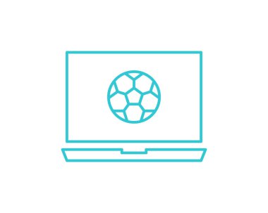 Çevrimiçi futbol ikonu. Beyaz arkaplanda izole edilmiş web tasarımı için çevrimiçi bilgisayar futbolu vektör simgesi.