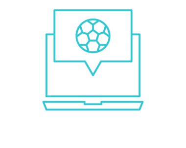 Çevrimiçi futbol ikonu. Beyaz arkaplanda izole edilmiş web tasarımı için çevrimiçi bilgisayar futbolu vektör simgesi.