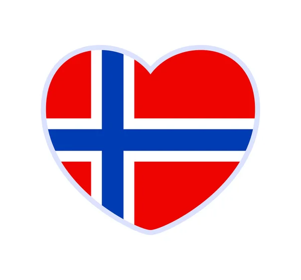 Kalp Şeklinde Norveç Bayrağı Ulusal Bayrağın Arkasında Aşkın Simgesi Olan — Stok Vektör