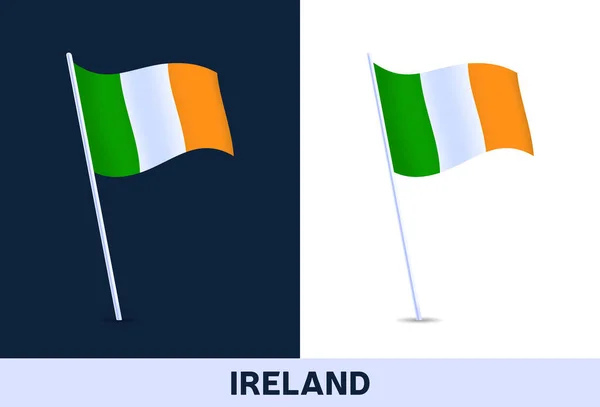 Flaga Irlandzkiego Wektora Machanie Flagą Włoch Odizolowanych Białym Ciemnym Tle — Wektor stockowy