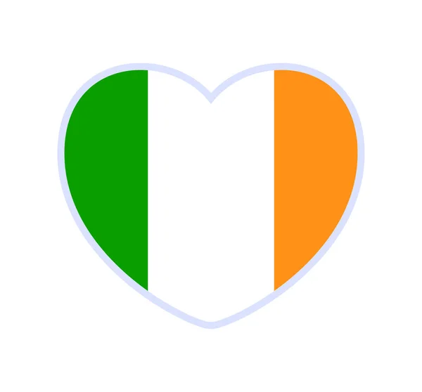 Drapeau Irlande Forme Cœur Icône Coeur Plat Symbole Amour Sur — Image vectorielle