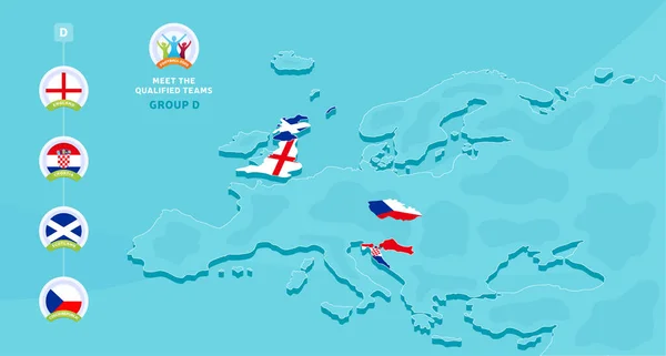 Grupp Europa 2020 Fotboll Mästerskap Vektor Illustration Med Karta Över — Stock vektor