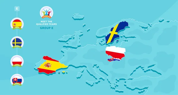 Grupp Europa 2020 Fotboll Mästerskap Vektor Illustration Med Karta Över — Stock vektor