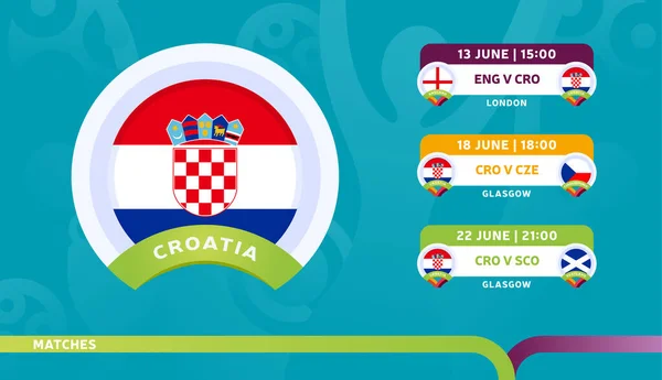 Chorvatský Národní Tým Rozvrh Zápasů Závěrečné Fázi Mistrovství Světa Fotbale2020 — Stockový vektor